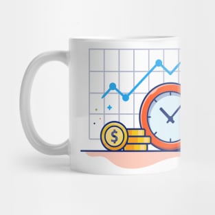 Clock with coin and graph cartoon Mug